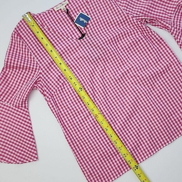 Jane and Delancey Pink Gingham Print Ruffle Blouse Bell Sleeves Cotton Size XS - Picture 9 of 9